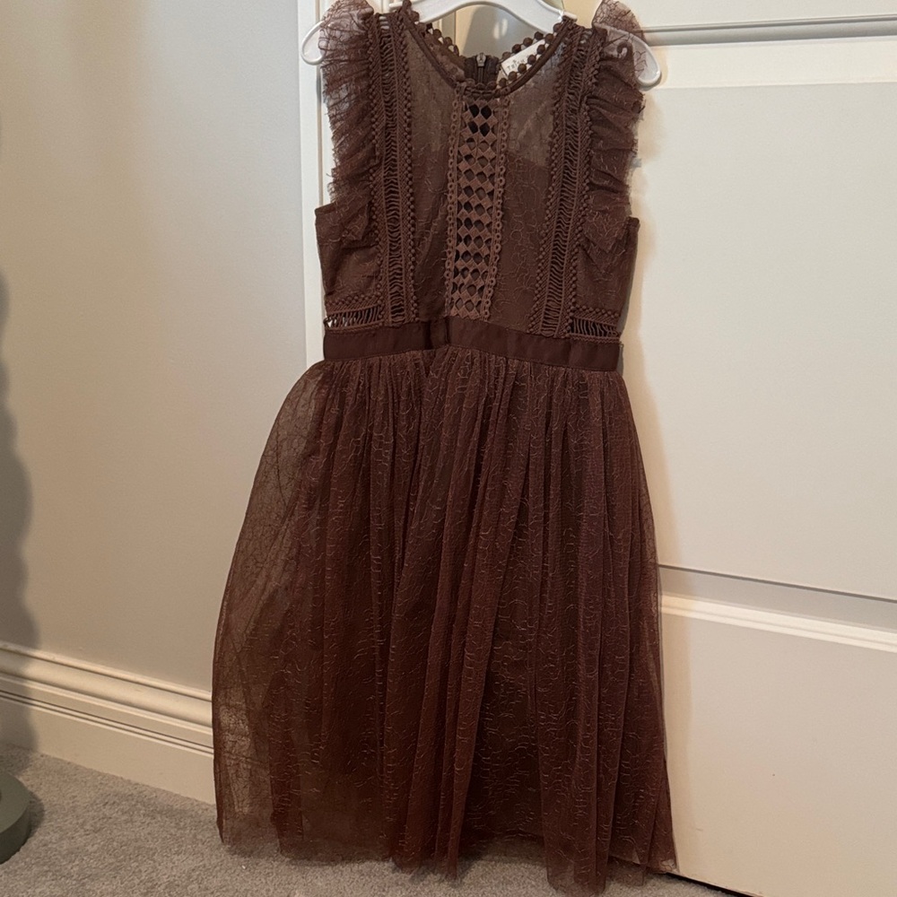 Trish Scully Elegant Kids Brown Lace Dress